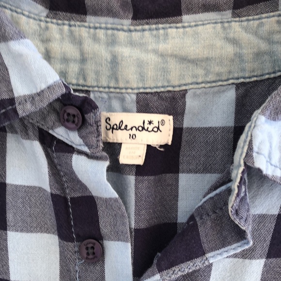 SPLENDID kids blue check shirt size 10 with pockets button down elbow patches - Picture 11 of 16